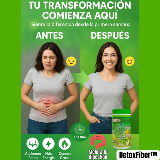 DetoxFiber™| IDEAL PARA UNA DIGESTIÓN SANA: Desinflama, Limpia, Nutre. GRATIS GreenPower Shot