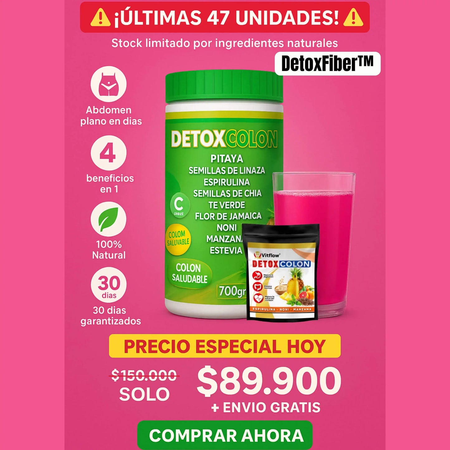 DetoxFiber™| IDEAL PARA UNA DIGESTIÓN SANA: Desinflama, Limpia, Nutre. GRATIS GreenPower Shot