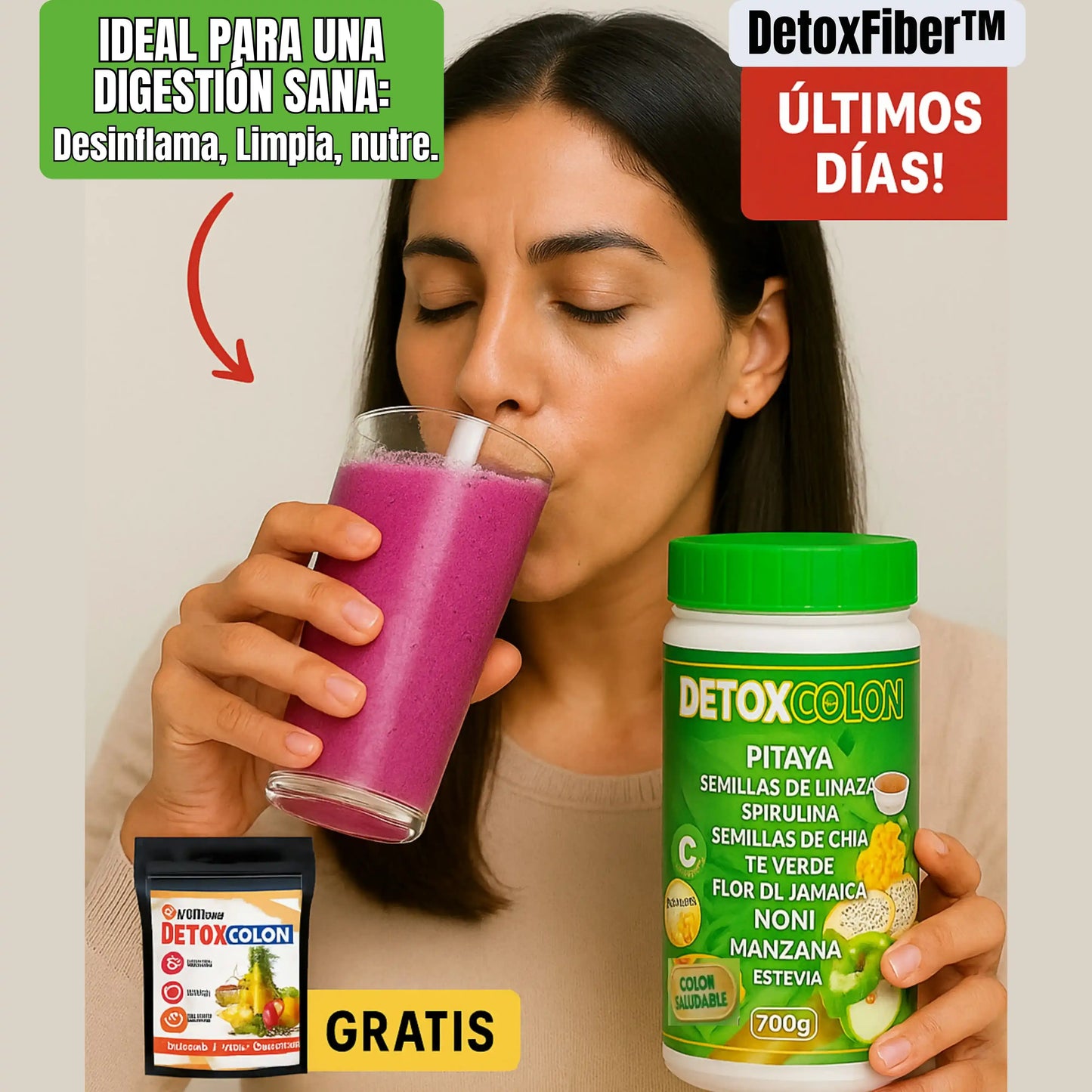 DetoxFiber™| IDEAL PARA UNA DIGESTIÓN SANA: Desinflama, Limpia, Nutre. GRATIS GreenPower Shot