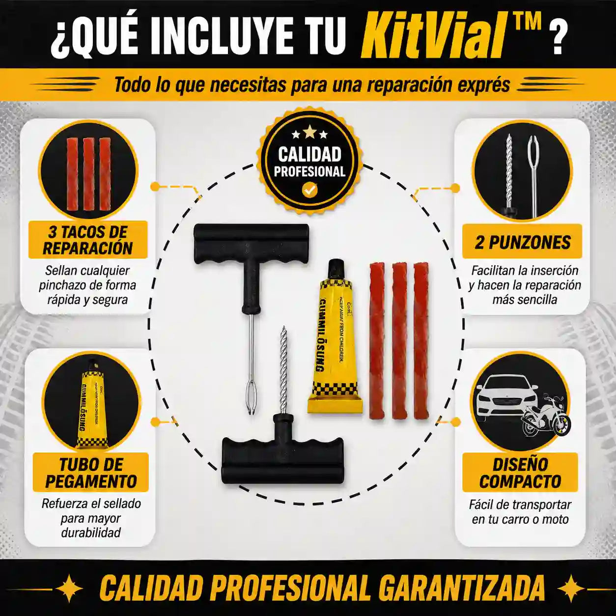 KitVial™  | Repara pinchazos en minutos, sin grúa y sin esperar