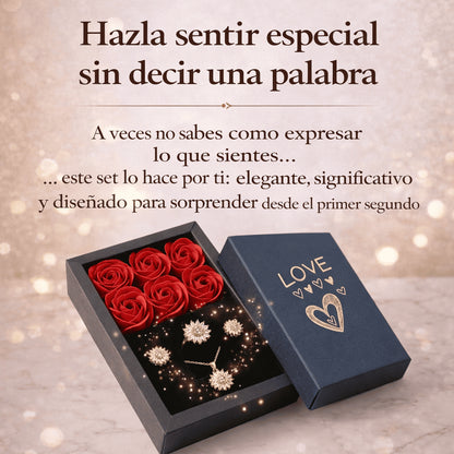 GiraCalma™ | (Collar, Anillo y Aretes) Set Giratorio Girasol Gratis Caja de Rosas