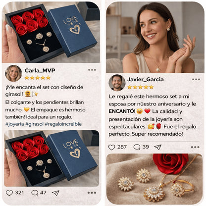 GiraCalma™ | (Collar, Anillo y Aretes) Set Giratorio Girasol Gratis Caja de Rosas