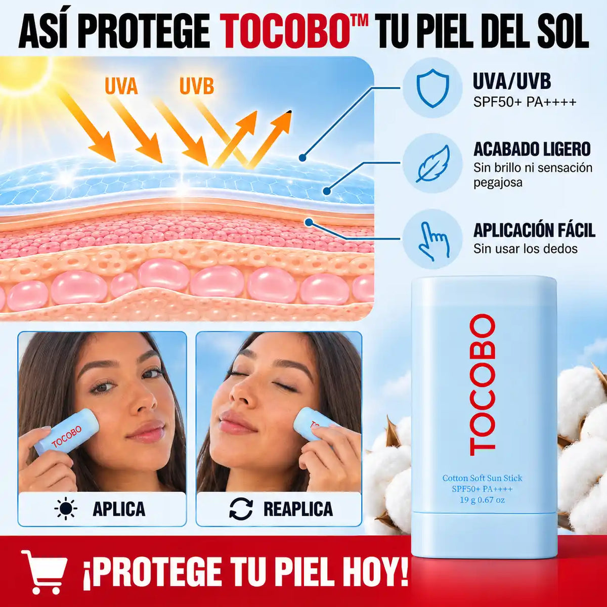 TOCOBO Stick™ | Protección SPF50+ sin sensación grasa