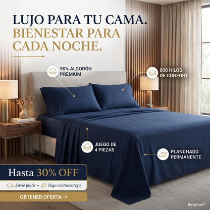 Sábanas 800 Hilos Polialgodón Premium - 4 Piezas — Tacto Suave Real
