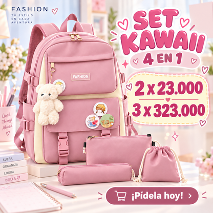 SET DE MALETA KAWAII COREANA 4 EN 1 | ESTILO, ESPACIO Y ORGANIZACIÓN