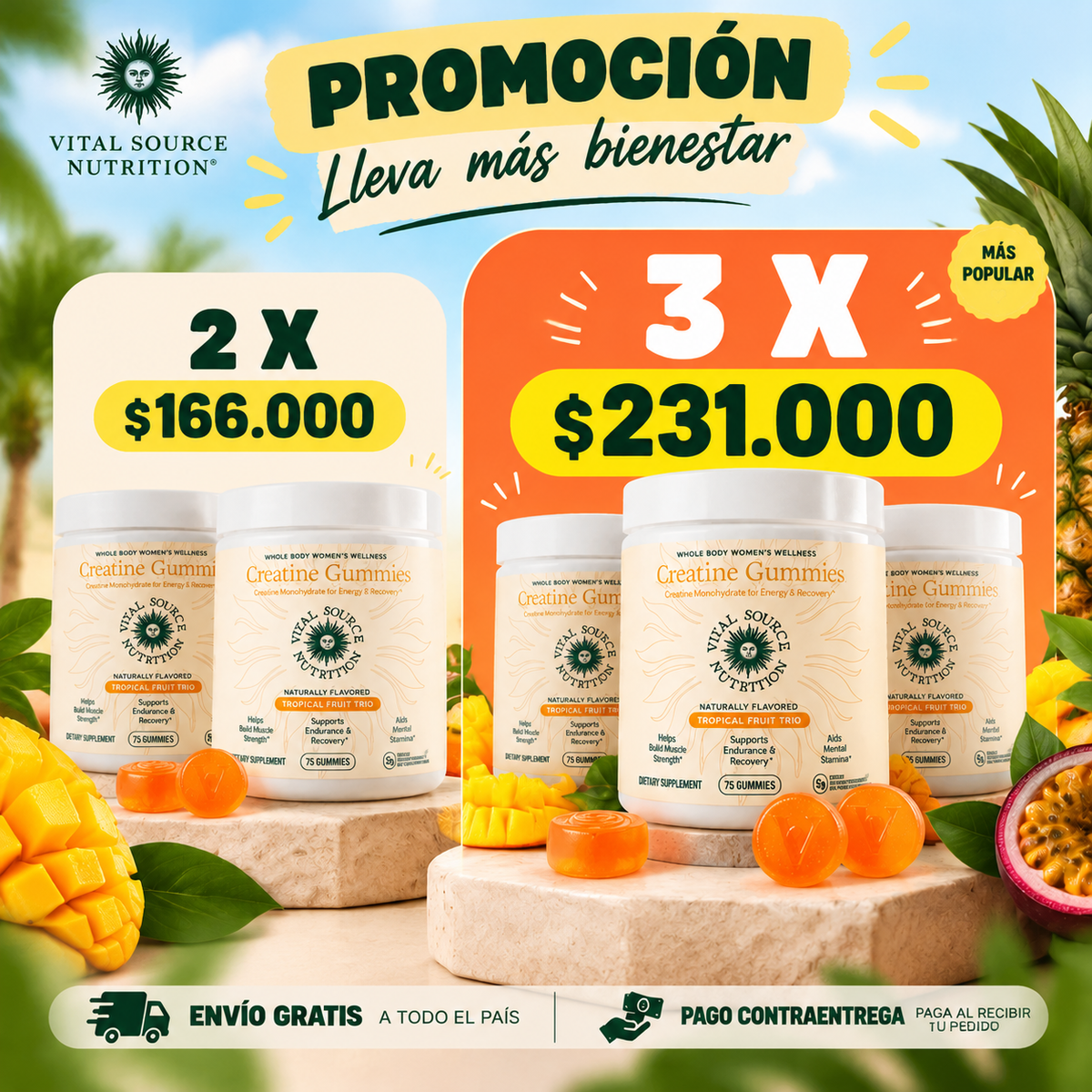 Gomitas de creatina monohidratadas 375G | Vital Source Nutrition – Sabor Tropical