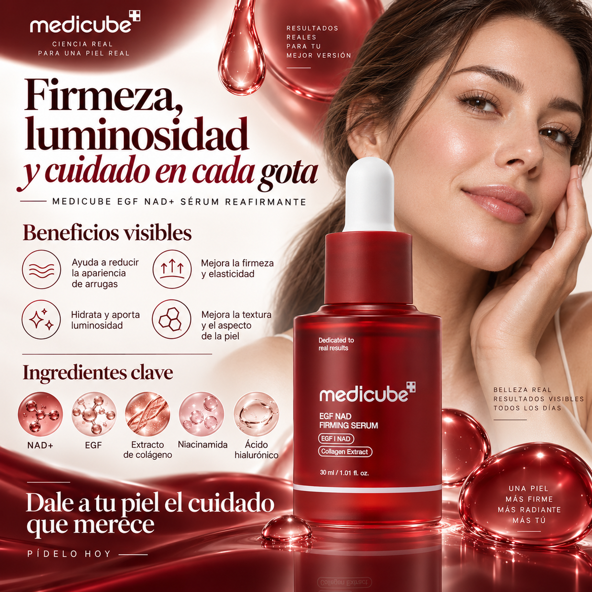 Serum Facial Antiedad EGF/NAD+ 30 ML | REAFIRMANTE Y ANTIARRUGAS