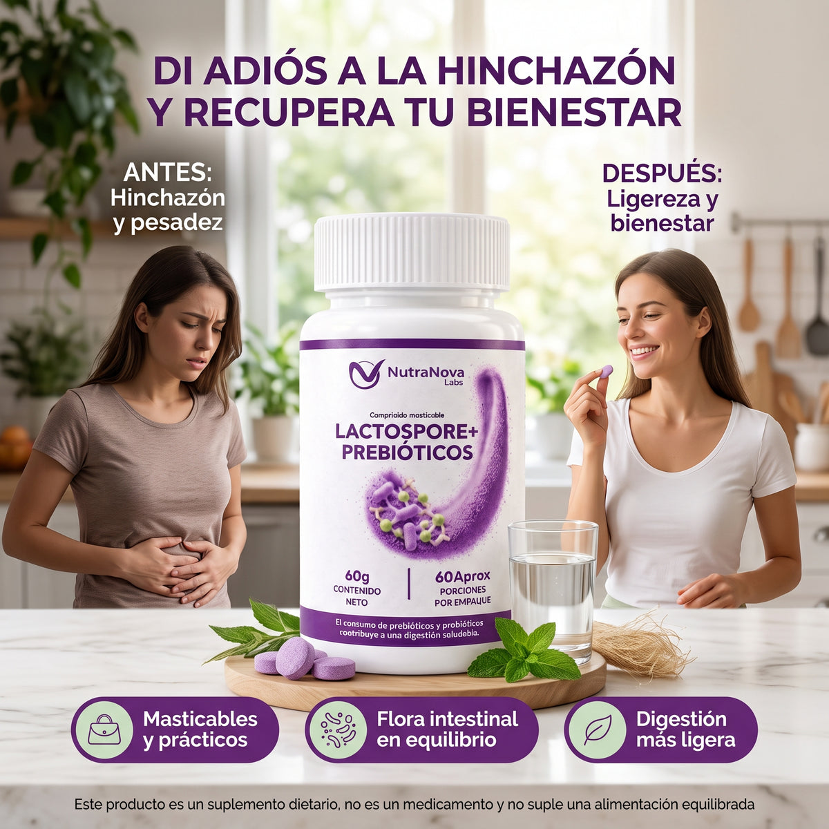 LACTOSPORE® + PREBIÓTICOS | PROBIÓTICOS MASTICABLES PARA LA DIGESTIÓN.