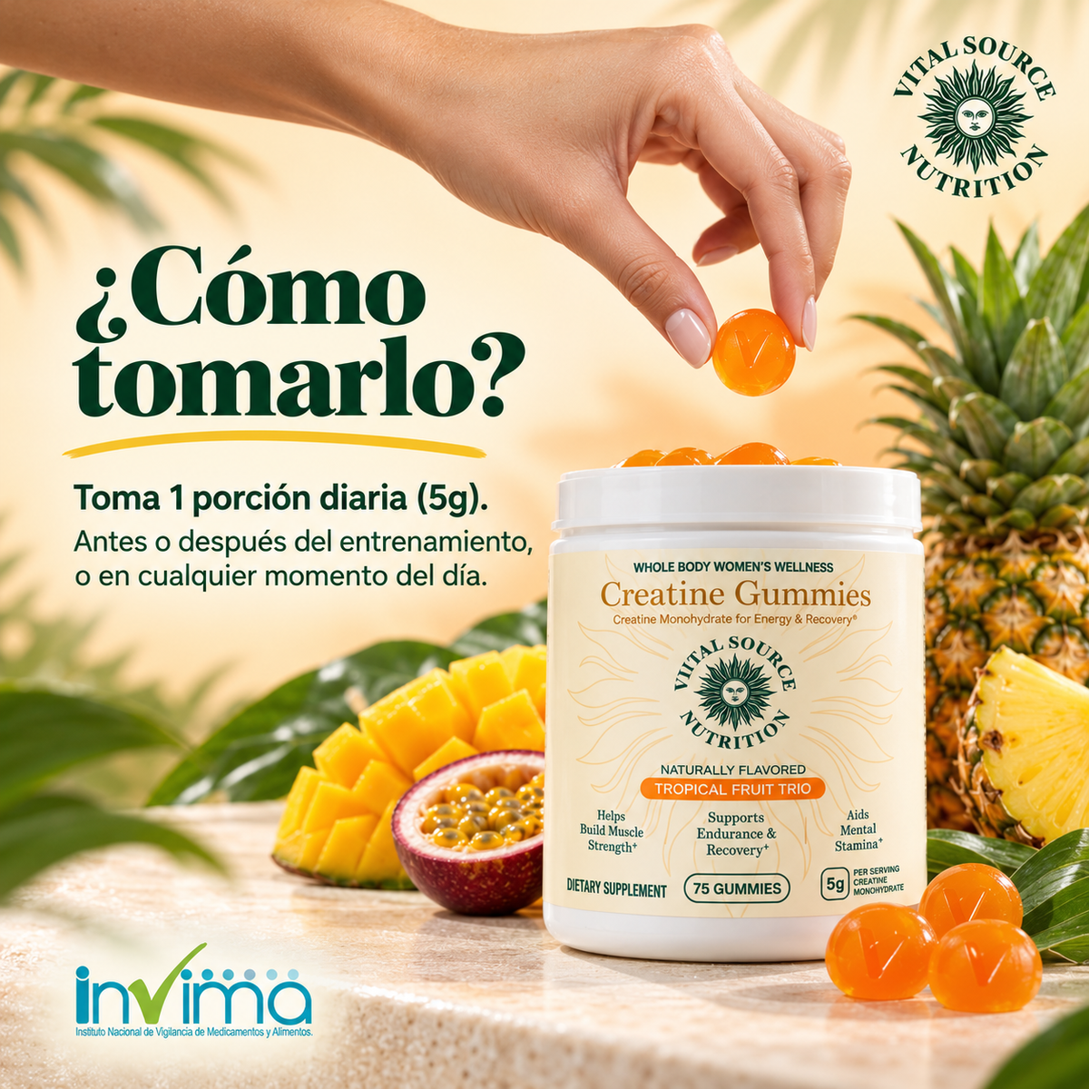 Gomitas de creatina monohidratadas 375G | Vital Source Nutrition – Sabor Tropical