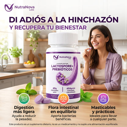 LACTOSPORE® + PREBIÓTICOS | PROBIÓTICOS MASTICABLES PARA LA DIGESTIÓN.