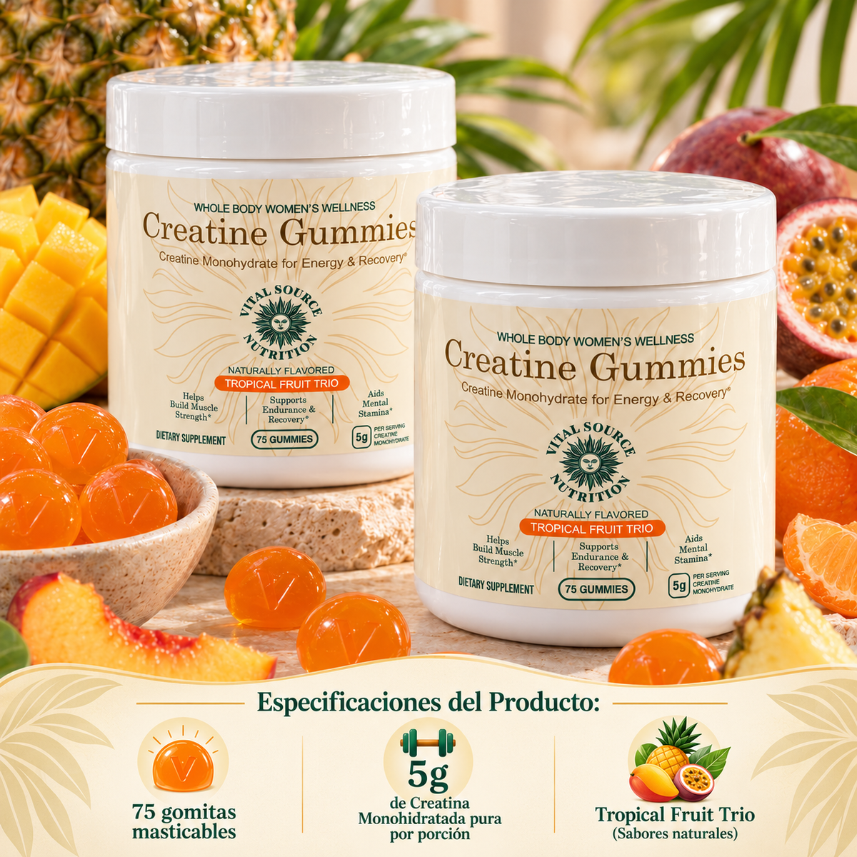 Gomitas de creatina monohidratadas 375G | Vital Source Nutrition – Sabor Tropical