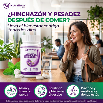 LACTOSPORE® + PREBIÓTICOS | PROBIÓTICOS MASTICABLES PARA LA DIGESTIÓN.