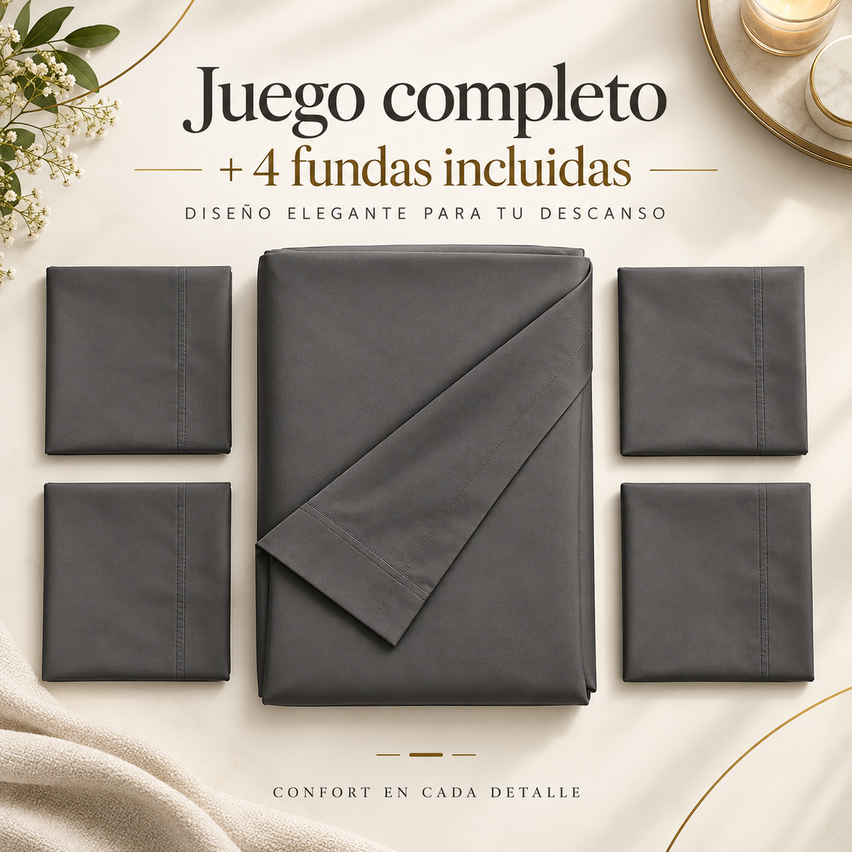 Sábanas 800 Hilos Polialgodón Premium - 4 Piezas — Tacto Suave Real
