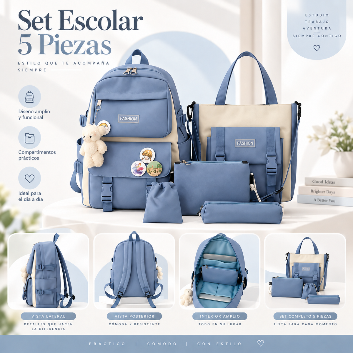 SET DE MALETA KAWAII COREANA 4 EN 1 | ESTILO, ESPACIO Y ORGANIZACIÓN