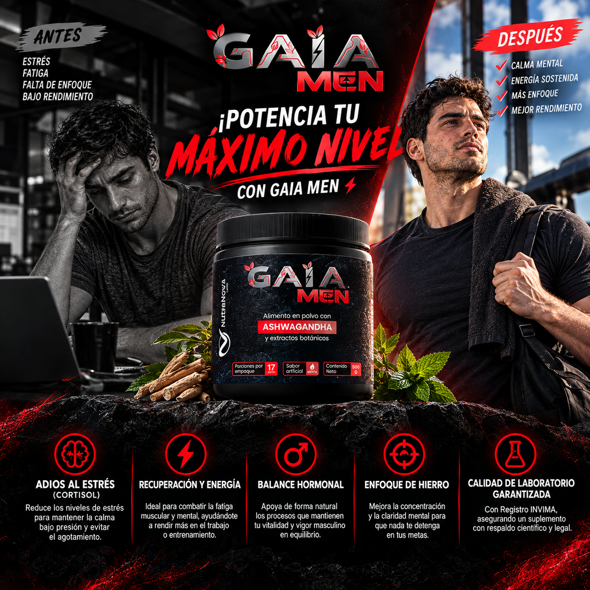 ASHWGANDHA EN POLVO PARA HOMBRES | GAIA MEN NUTRA NOVA