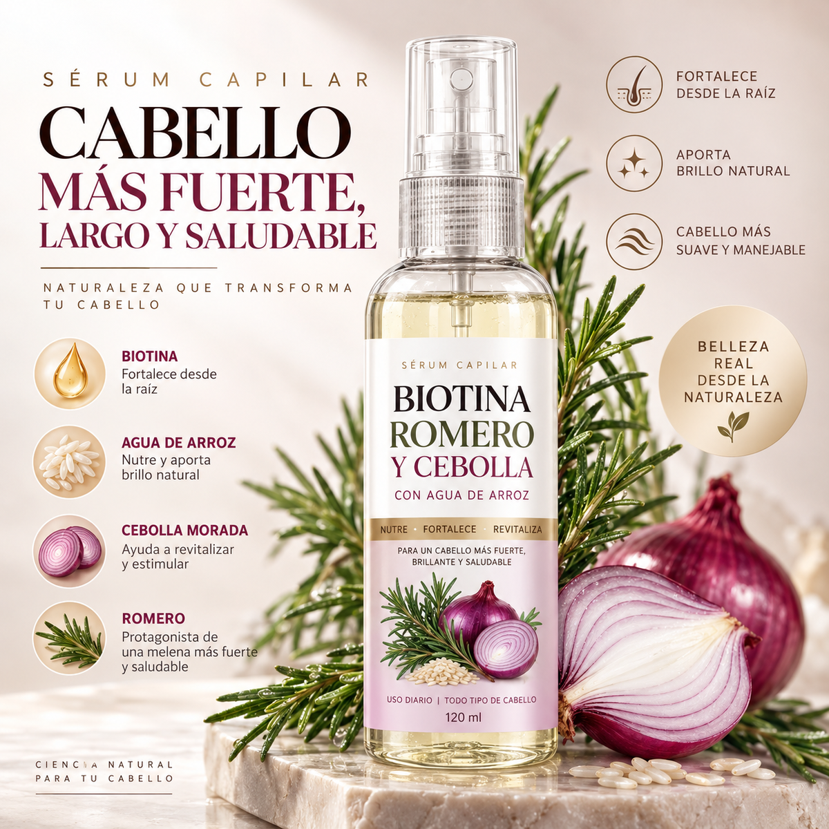 SÉRUM CAPILAR DE ROMERO A BASE DE AGUA DE ARROZ | NUTRE Y REVITALIZA