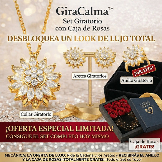 GiraCalma™ | (Collar, Anillo y Aretes) Set Giratorio Girasol Gratis Caja de Rosas