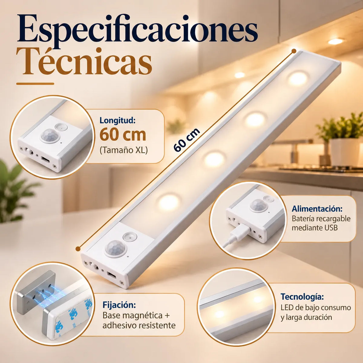 LEDSensor™ | Luz LED con sensor de movimiento recargable USB
