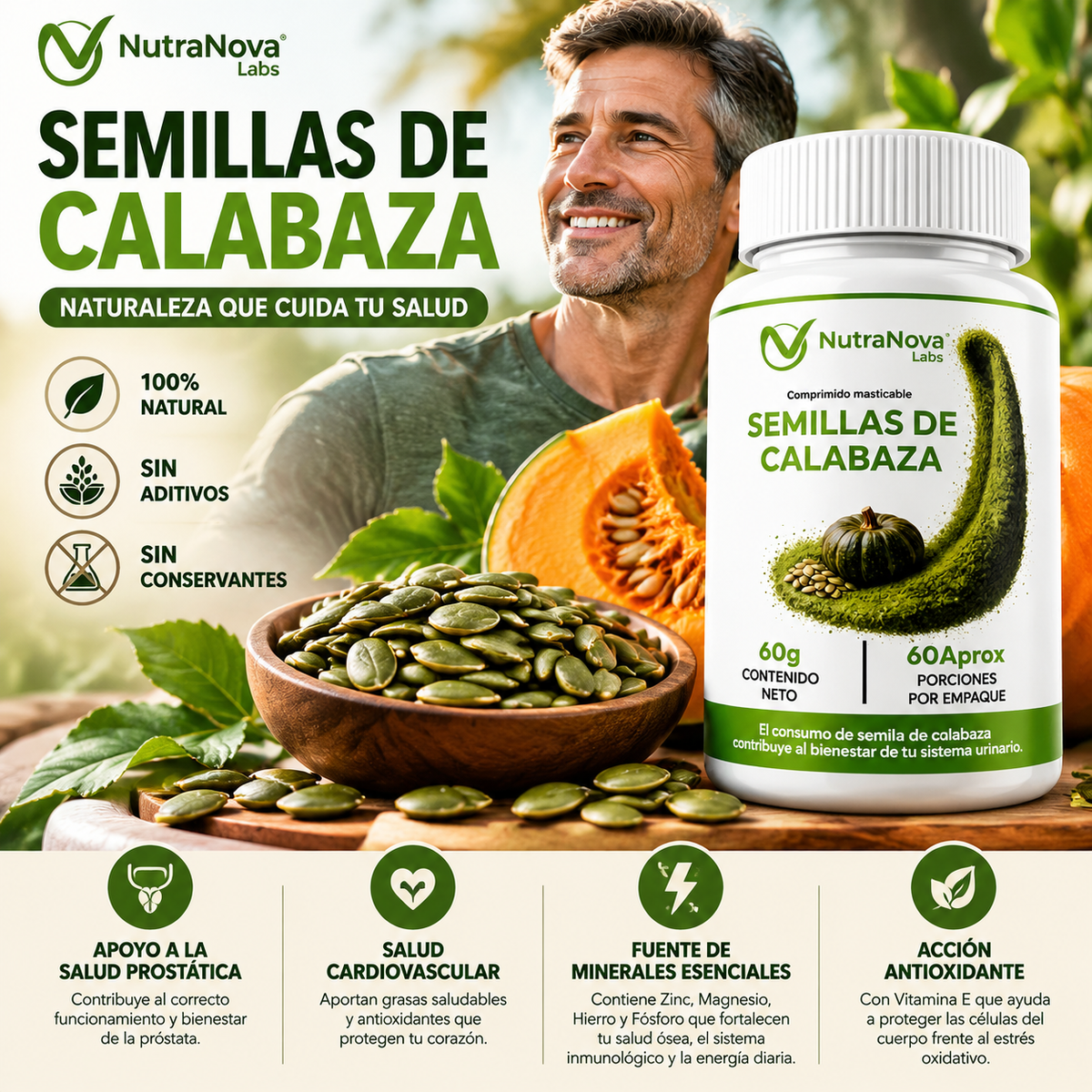 Semillas de calabaza premium NutraNova Labs | Salud Prostática